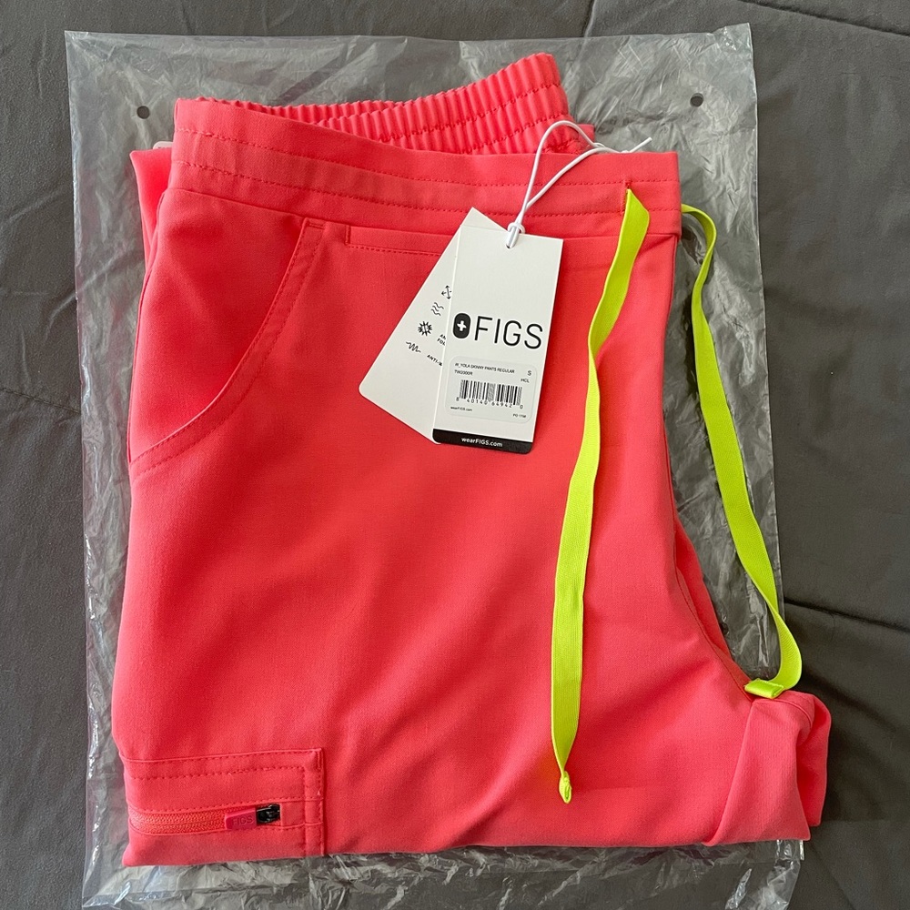 Figs Hot Coral Yola Skinny Scrub Pants- Small